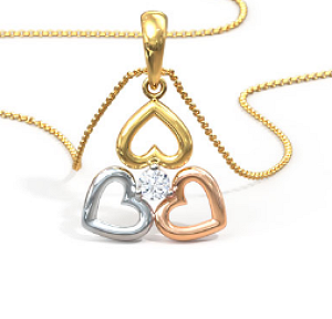 Heart Tri Color Gold 18k Diamond Pendant