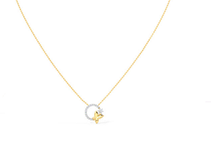 Butterfly Yellow Gold chain 18k with Continuos Diamond Pendant
