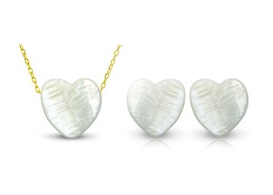 Vera Perla 18K Gold Heart Shape Mother of Pearl Jewelry Set 2 pcs