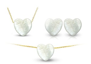 Vera Perla 18K Gold Heart Shape Mother of Pearl Jewelry Set 3 pcs