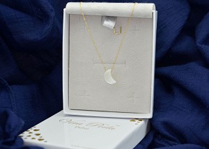 Vera Perla 18K Gold Small Crescent Shape Mother of Pearl Necklace