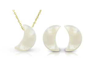 Vera Perla 18K Gold Small Crescent Shape Mother of Pearl Jewelry Set 2 pcs