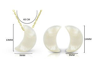 Vera Perla 18K Gold Small Crescent Shape Mother of Pearl Jewelry Set 2 pcs