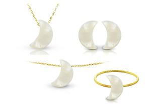 Vera Perla 18K Gold Small Crescent Shape Mother of Pearl Jewelry Set 4 pcs