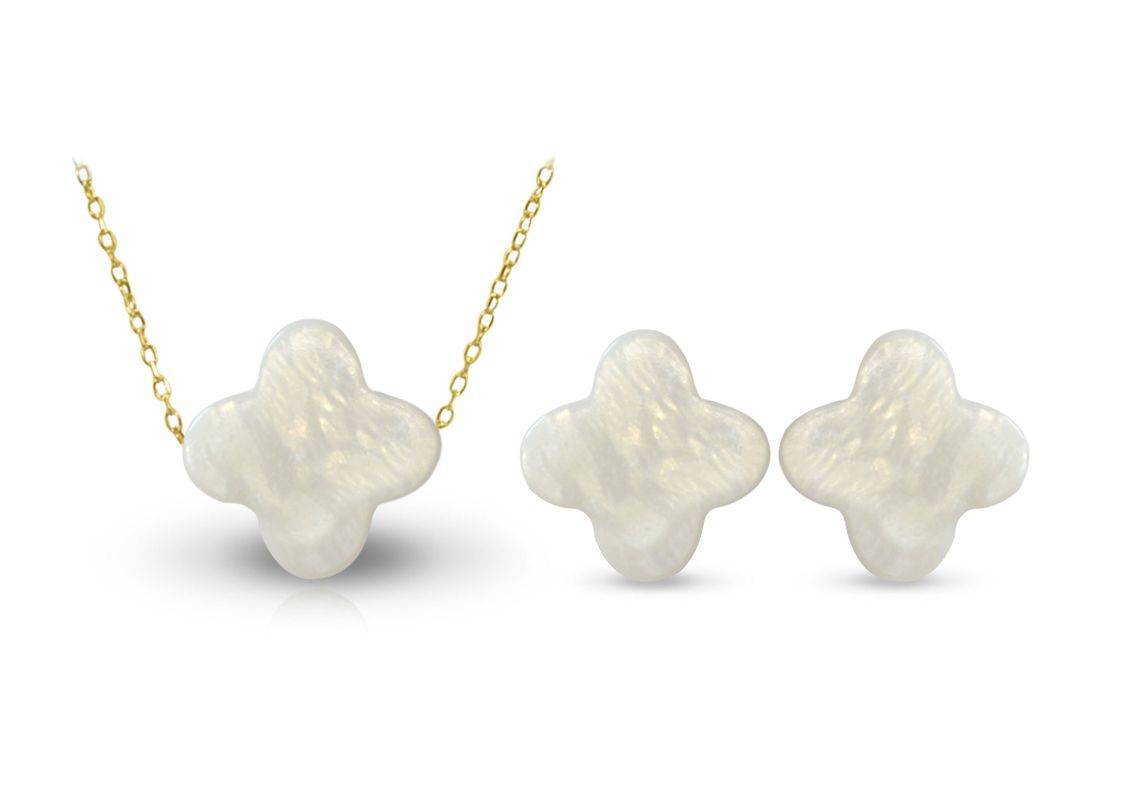 Vera Perla 18K Gold Plum Flower Shape Mother of Pearl Jewelry 2 pcs