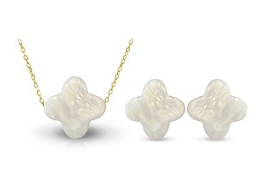 Vera Perla 18K Gold Plum Flower Shape Mother of Pearl Jewelry 2 pcs