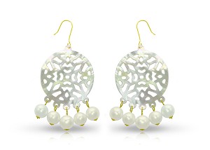 Vera Perla 18K Gold Pearls and Mother of Pearl Chandelier Earrings