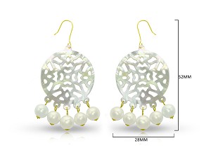 Vera Perla 18K Gold Pearls and Mother of Pearl Chandelier Earrings