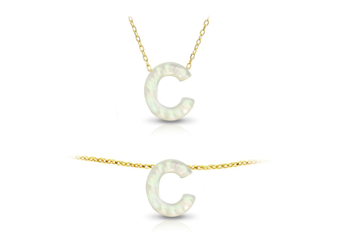 Vera Perla 18K Gold C Letter  Mother of Pearl Jewelry Set