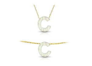 Vera Perla 18K Gold C Letter  Mother of Pearl Jewelry Set