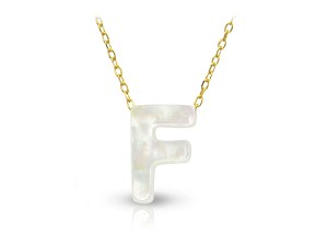 Vera Perla 18K Gold F Letter  Mother of Pearl Necklace