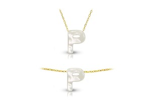 Vera Perla 18K Gold P Letter  Mother of Pearl Jewelry Set