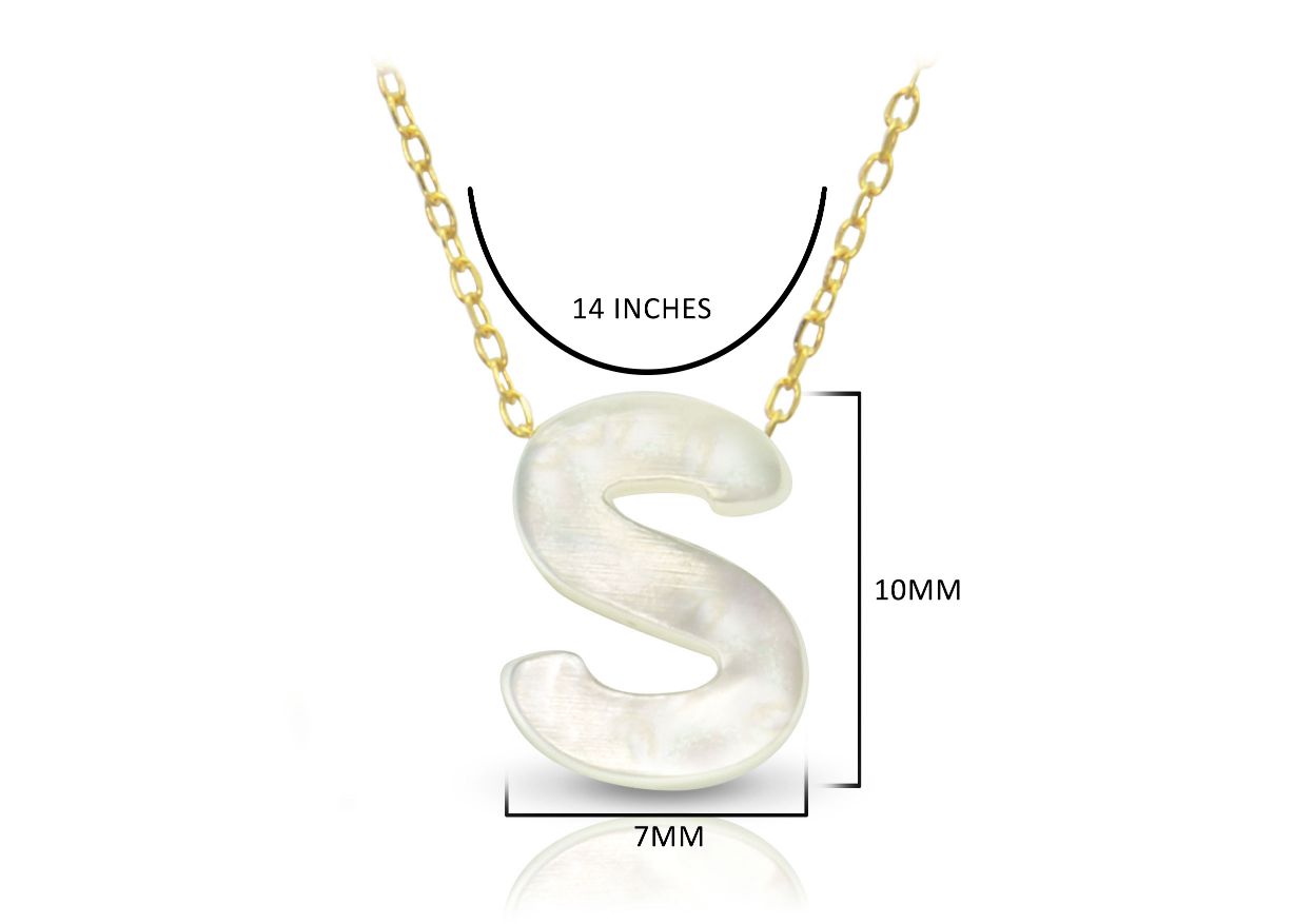 Vera Perla 18K Gold S Letter  Mother of Pearl Necklace