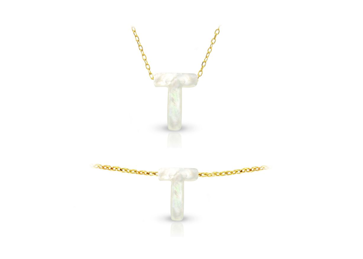 Vera Perla 18K Gold T Letter  Mother of Pearl Jewelry Set