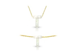Vera Perla 18K Gold T Letter  Mother of Pearl Jewelry Set