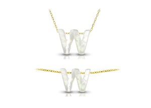 Vera Perla 18K Gold W Letter  Mother of Pearl Jewelry Set