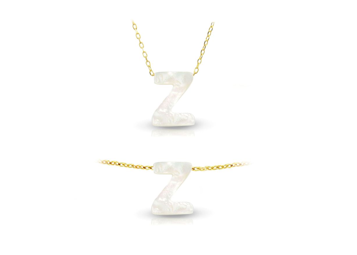 Vera Perla 18K Gold Z Letter  Mother of Pearl Jewelry Set