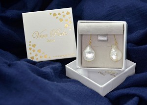 Vera Perla 18K Gold Fancy Coin Pearl  Earrings