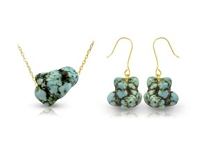 Vera Perla 18K Gold Turquoise Nugget Jewelry Set 2 pcs