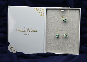 Vera Perla 18K Gold Turquoise Nugget Jewelry Set 2 pcs