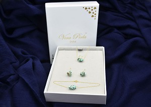Vera Perla 18K Gold Turquoise Nugget Jewelry Set 3 pcs
