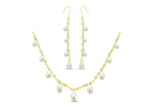 Vera Perla 18K Gold Pearl Drops Jewelry Set 2 pcs