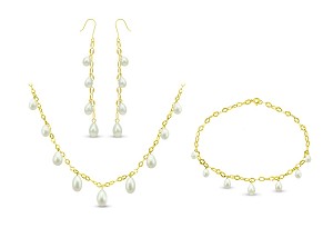 Vera Perla 18K Gold Pearl Drops Jewelry Set 3 pcs