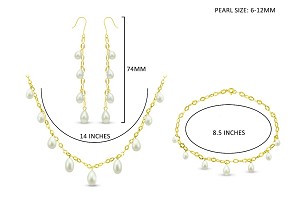 Vera Perla 18K Gold Pearl Drops Jewelry Set 3 pcs