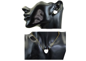 Vera Perla 10k Gold Heart Shape Mother of Pearl Jewelry Set 2 pcs