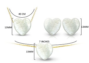 Vera Perla 10k Gold Heart Shape Mother of Pearl Jewelry Set 3 pcs