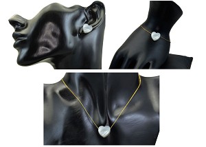 Vera Perla 10k Gold Heart Shape Mother of Pearl Jewelry Set 3 pcs