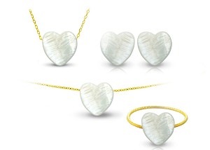 Vera Perla 10k Gold Heart Shape Mother of Pearl Jewelry Set 4 pcs