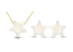 Vera Perla 10k Gold Star Shape Mother of Pearl Jewelry Set 2 pcs
