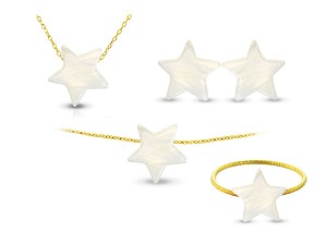 Vera Perla 10k Gold Star Shape Mother of Pearl Jewelry Set 4 pcs