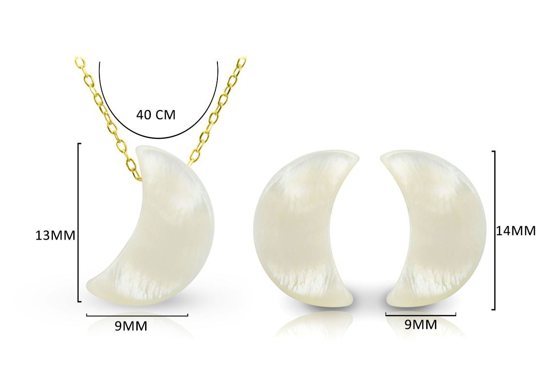 Vera Perla 10k Gold Small Crescent Shape Mother of Pearl Jewelry Set 2 pcs