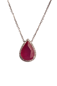 Drop Shape 18K White Gold and Ruby Necklace