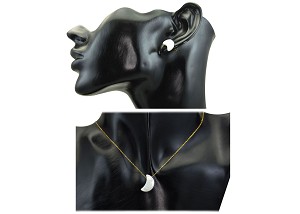 Vera Perla 10k Gold Small Crescent Shape Mother of Pearl Jewelry Set 2 pcs