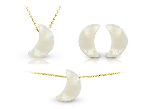 Vera Perla 10k Gold Small Crescent Shape Mother of Pearl Jewelry Set 3 pcs