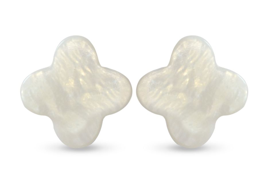 Vera Perla 10k Gold Plum Flower Shape Mother of Pearl Earrings