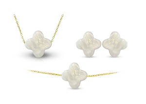 Vera Perla 10k Gold Plum Flower Shape Mother of Pearl Jewelry 3 pcs