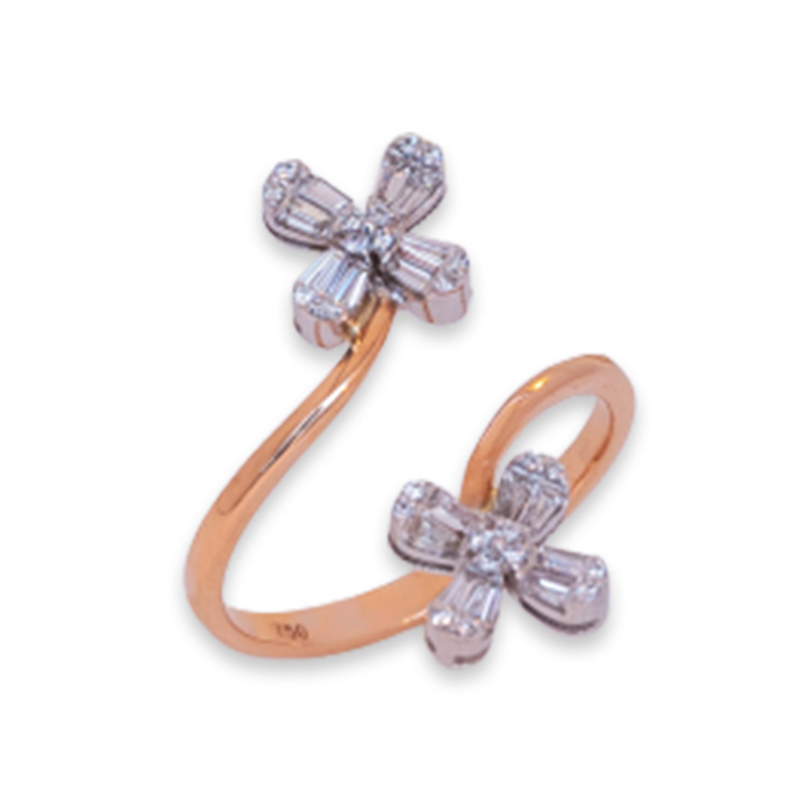 18 kt Rose Gold Flower Diamond Ring - R6310