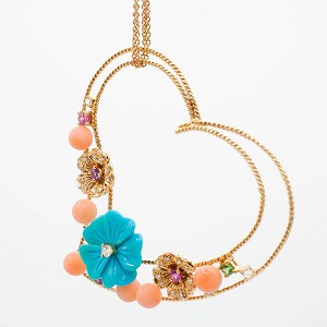 18kt rose gold and precious stone Necklace with hearth pendant