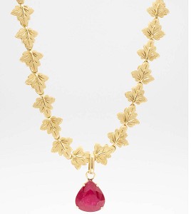 Ruby drop hand made pendant with yellow gold necklace