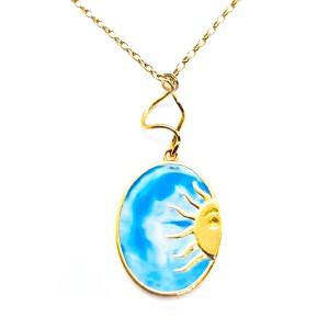 18kt Yellow Gold Necklace with Enamel Blue and White