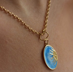 18kt Yellow Gold Necklace with Enamel Blue and White
