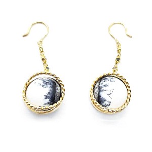 Japanese Flower Stone Earrings with gray and black diamond