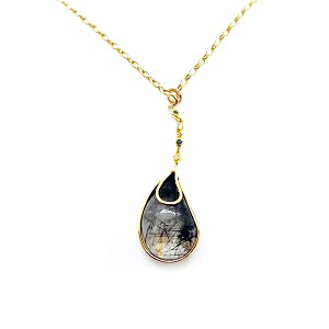 Brown diamond 18kt yellow Gold Necklace with Enamel Turquoise GG000066
