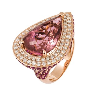 Pink Tourmaline Pear Shaped Ruby Diamond Ring