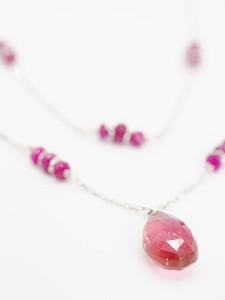 Handmade Double Wrap Necklace in White Gold and Ruby