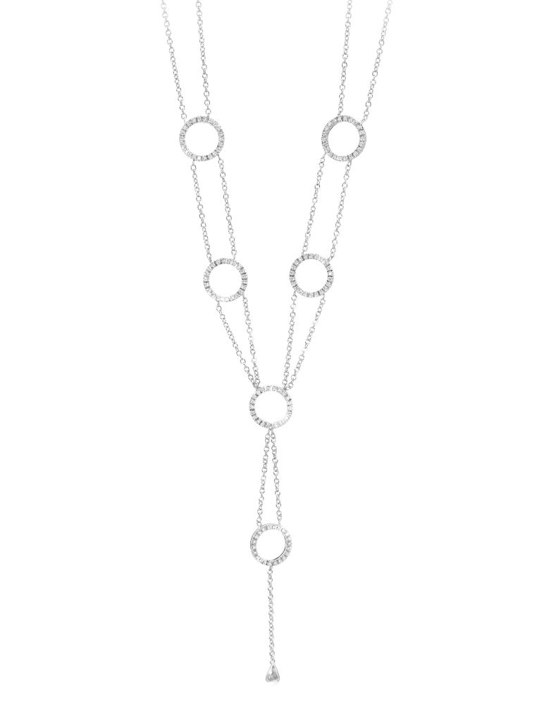 18kt  White Gold and Diamonds Necklace Studded with Round Motifs